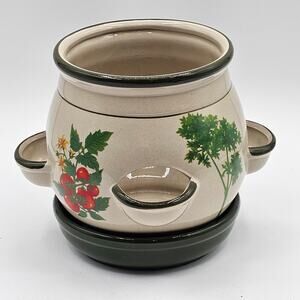 Vintage Ceramic Tomatoes Planter Green Rim Herb Pot Garden Patio Decor